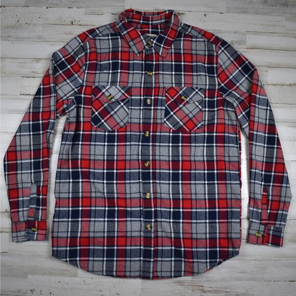 Open Trails red/gray/blue plaid button up flannel shirt men's sz medium outdoor - Picture 1 of 5